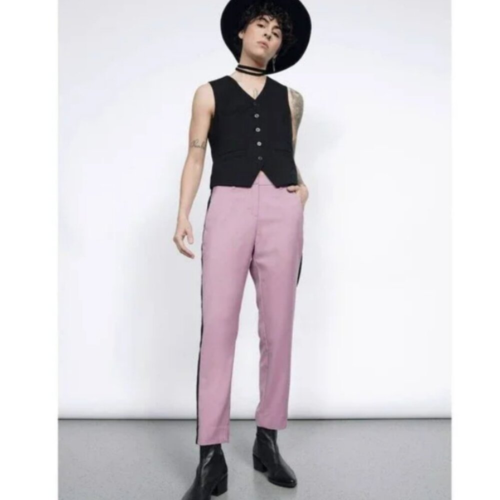 Wildfang Women’s Trousers Slim Straight Ankle Crop Mauve Black Side Stripe